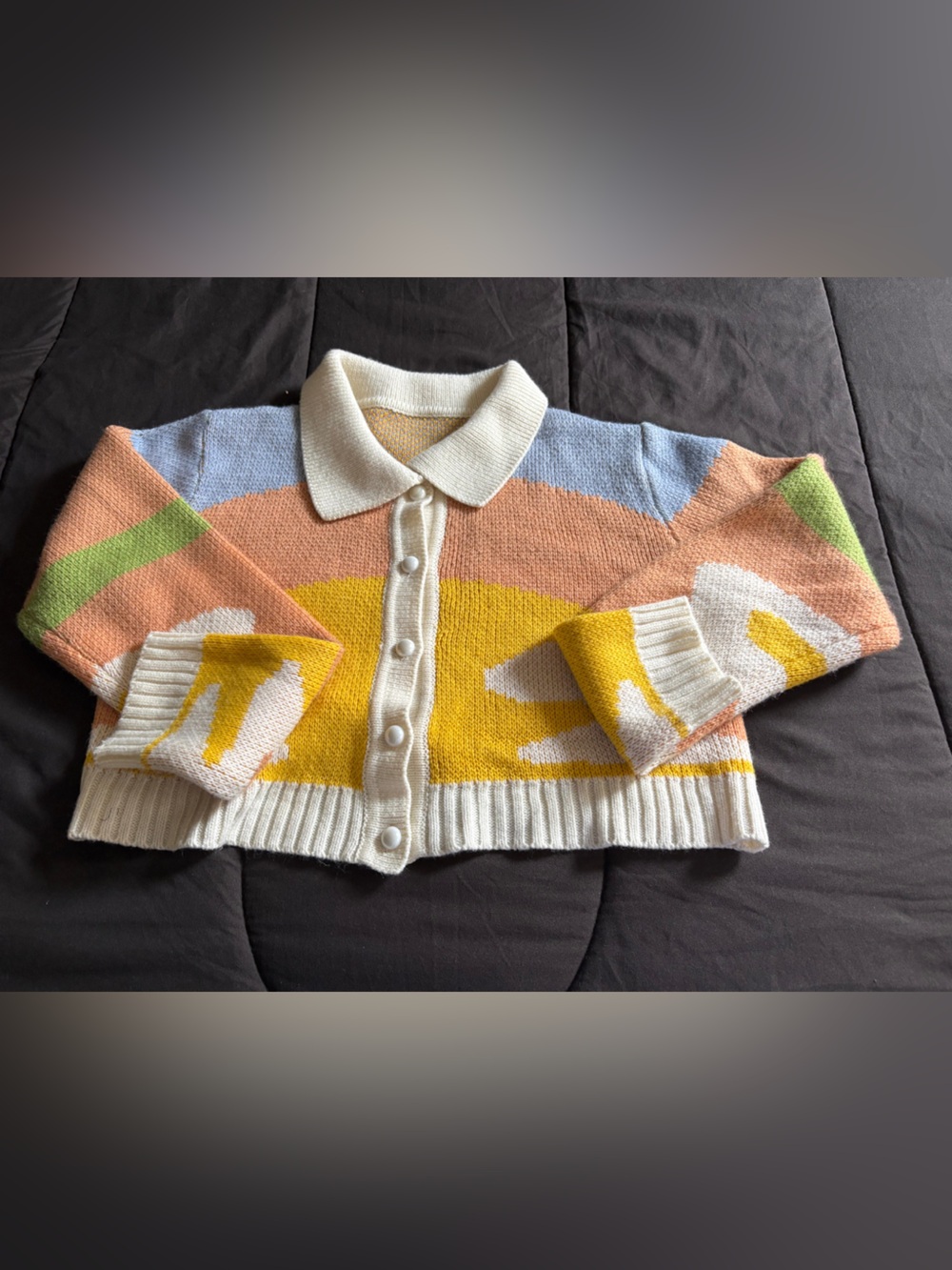 SHEIN Cream, Yellow, Peach & Blue Graphic Button-Up Cardigan